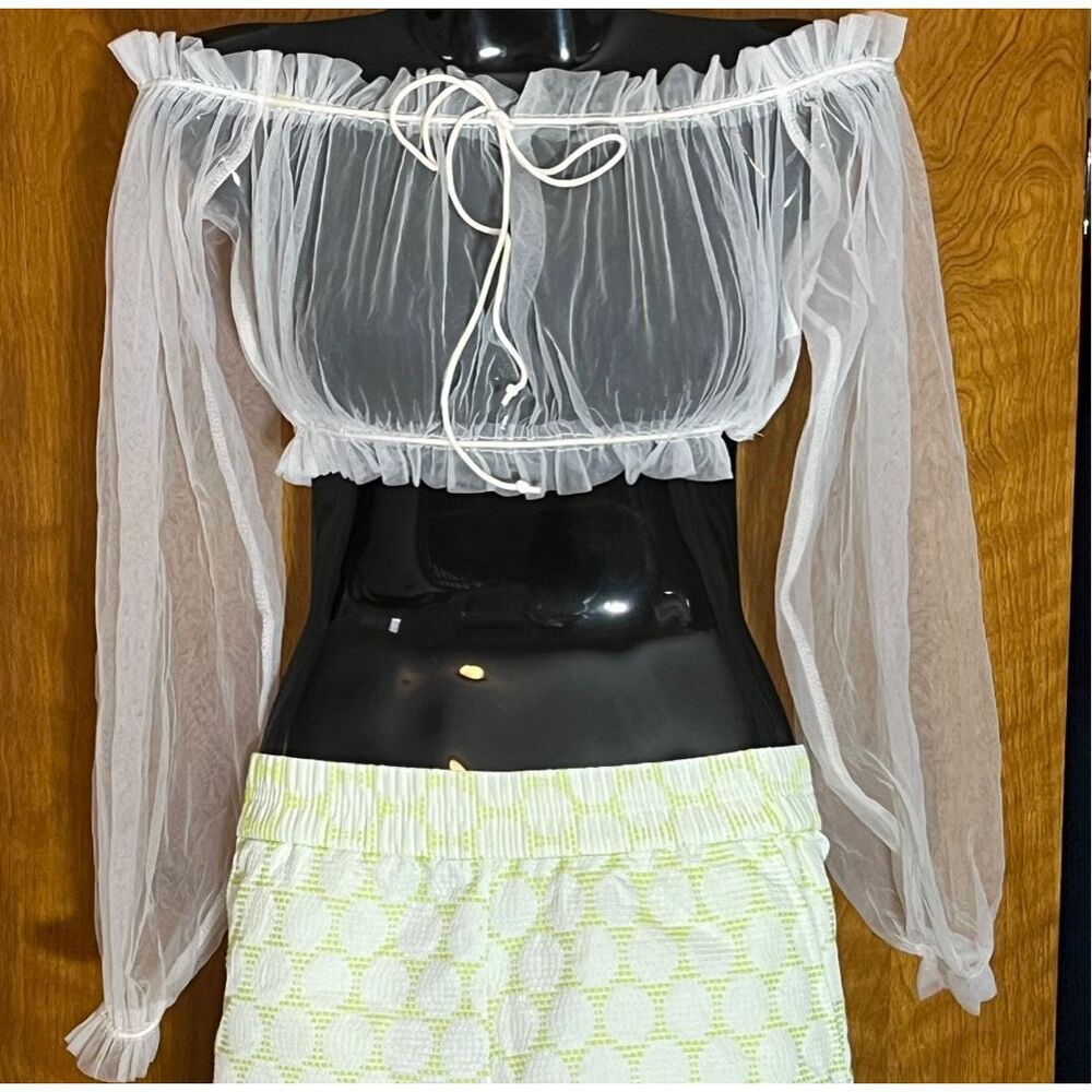Celebrity Fashion Off White Sheer‎ Off Shoulder Long Sleeve Top Sz S